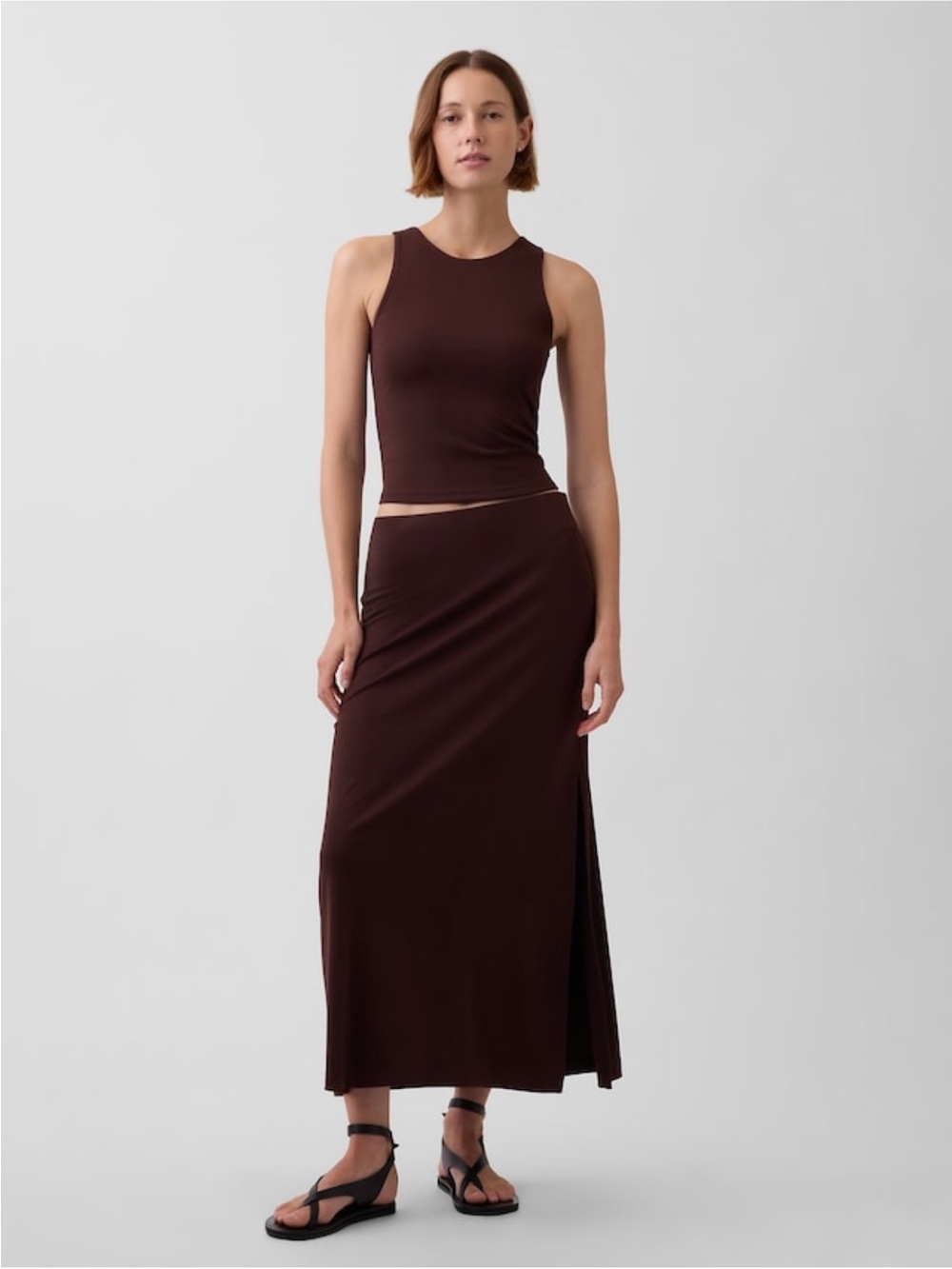 GAP Jersey Maxi Skirt in Terra Brown